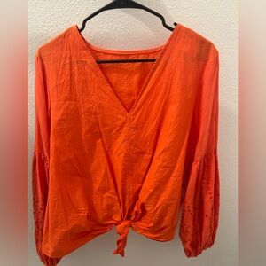 Orange/Coral V-Neck Tie-Front Women's Top